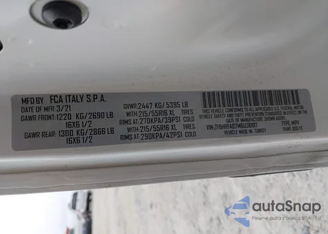 2021 Ram Promaster City Tradesman from USA, damaged, VIN ZFBHRFAB7M6U36197